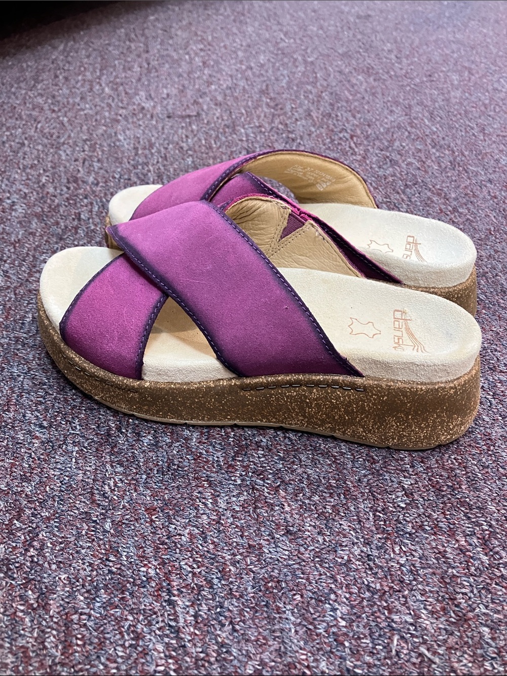 Dansko Bridget Plum Purple Suede Crisscross Wedge Slide Sandals Womens Size 37 - Picture 3 of 8